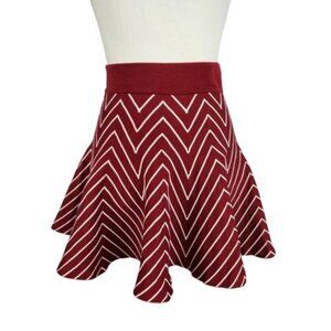 Women’s Chevron Print Pleated Knit Mini Skirt Elastic Waist Size S M